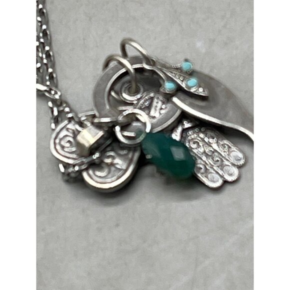 Mariana charm chain necklace handmade crystal green heart hand fish 19 READ NEW - Picture 7 of 7